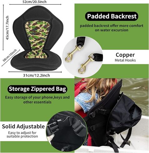 مقعد كاياك من قطعتين من Vashly، وسائد مقعد سميكة لقوارب الكاياك، ومقاعد كاياك مبطنة، ومقاعد زورق مع حقيبة تخزين قابلة للفصل، ووسادة مقعد كاياك، للتجديف بالكاياك وصيد الأسماك in Kuwait