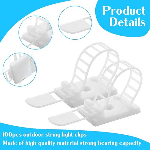 Sliner Adhesive Light Clips for Outdoor String Lights Adjustable Christmas Light Clips Sticky Clips No Drill Cable Management Clip Hooks for Outside Hanging Light Holders Organizer(Black,50 Pcs) in Kuwait
