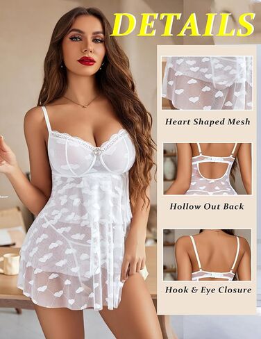 Avidlove Babydoll Lingerie Womens Sexy Chemise Sleepwear Mesh Nightdress V Neck Nighty S-XXL in Saudi Arabia
