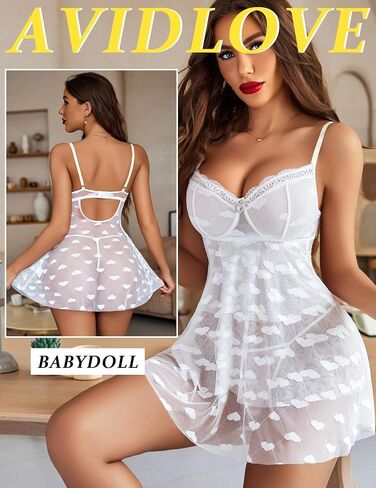 Avidlove Babydoll Lingerie Womens Sexy Chemise Sleepwear Mesh Nightdress V Neck Nighty S-XXL in Saudi Arabia