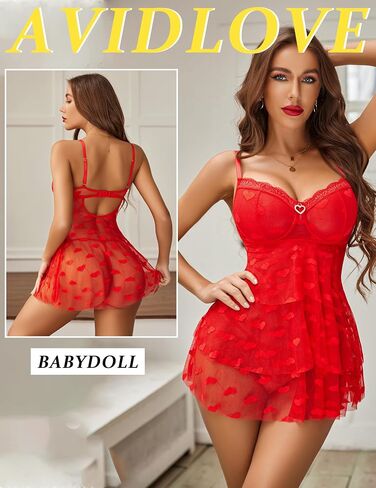 Avidlove Babydoll Lingerie Womens Sexy Chemise Sleepwear Mesh Nightdress V Neck Nighty S-XXL in Saudi Arabia