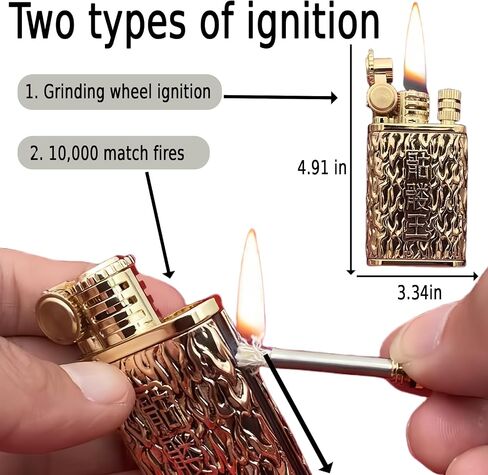 Cool Embossed Design Kerosene Wheel Lighter Refillable Eco-Friendly, Vintage Dazzling & Ultra-Cool, Unique for Men Candles Gift Camping BBQ (No Kerosene) (1#) in Saudi Arabia