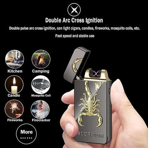 USB Rechargeable Flameless Lighters Windproof Electronic Zinc Plasma Dual Pulse Arc Lighter Eagle Lighters for Candle Camping BBQs Business Gift in Saudi Arabia