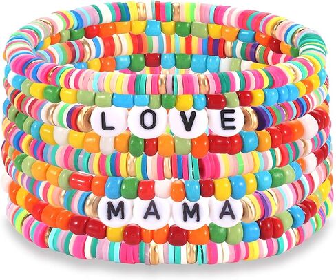 Heishi Bracelets for Women Colorful Vinyl Disc Bead Stretch Bracelets Stackable Beach Surf Letter Strand Bracelets for Girls Birthday Party Gifts in Saudi Arabia