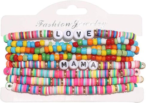 Heishi Bracelets for Women Colorful Vinyl Disc Bead Stretch Bracelets Stackable Beach Surf Letter Strand Bracelets for Girls Birthday Party Gifts in Saudi Arabia