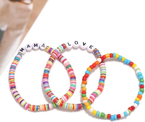 Heishi Bracelets for Women Colorful Vinyl Disc Bead Stretch Bracelets Stackable Beach Surf Letter Strand Bracelets for Girls Birthday Party Gifts in Saudi Arabia