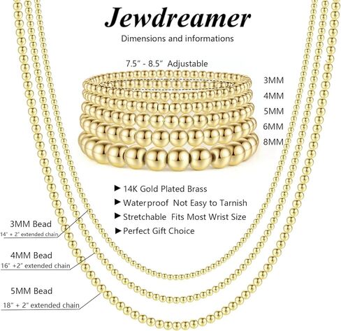 أساور ذهبية مطرزة للنساء، سوار كرة خرز مطلي بالذهب عيار 14 قيراط، قابل للتمدد، سوار بوهيمي مرن قابل للتكديس، لا يسبب الحساسية، مجموعة قلادة مطرزة بالذهب in Kuwait