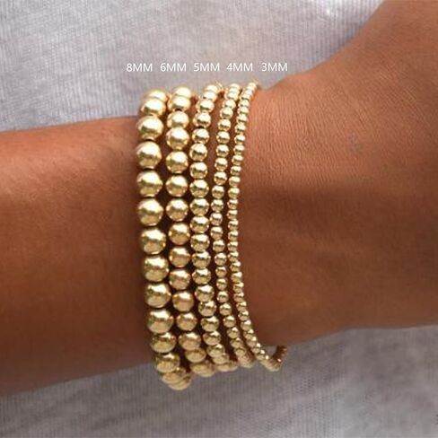 أساور ذهبية مطرزة للنساء، سوار كرة خرز مطلي بالذهب عيار 14 قيراط، قابل للتمدد، سوار بوهيمي مرن قابل للتكديس، لا يسبب الحساسية، مجموعة قلادة مطرزة بالذهب in Kuwait