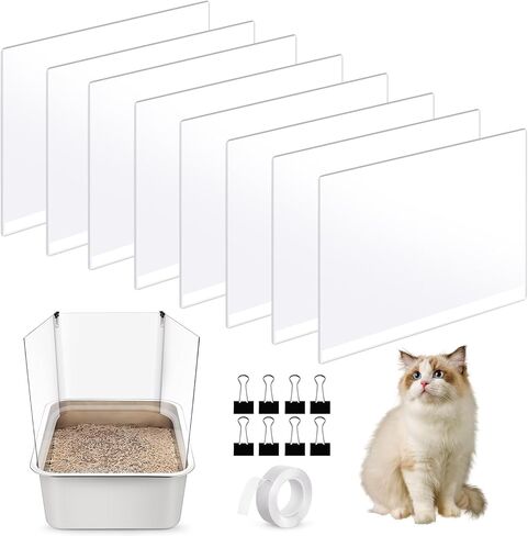 8 عبوات من دروع تبول صندوق فضلات القطط، مجموعة درع صندوق فضلات القطط سهلة التنظيف، واقي شفاف من رذاذ صندوق الفضلات لوعاء الفضلات المفتوح من الأعلى (صندوق الفضلات غير متضمن) in Kuwait