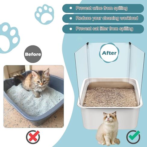 8 عبوات من دروع تبول صندوق فضلات القطط، مجموعة درع صندوق فضلات القطط سهلة التنظيف، واقي شفاف من رذاذ صندوق الفضلات لوعاء الفضلات المفتوح من الأعلى (صندوق الفضلات غير متضمن) in Kuwait