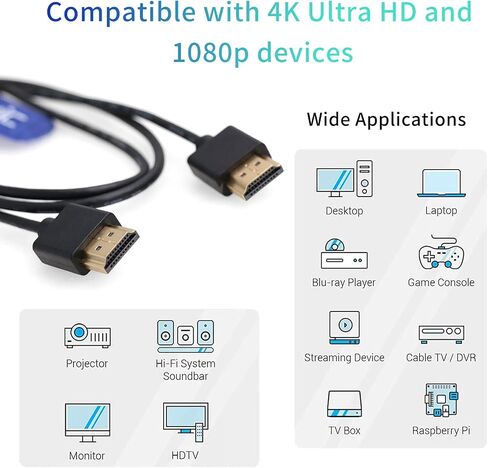 Eonvic 2.0 HDMI Coiled Cable 4K HDMI to HDMI Cable High Speed Thin HDMI Male to Male Extender Coiled Cable for Atomos Ninja V, Sony a7siii, Portkeys BM5 Monitor in Saudi Arabia