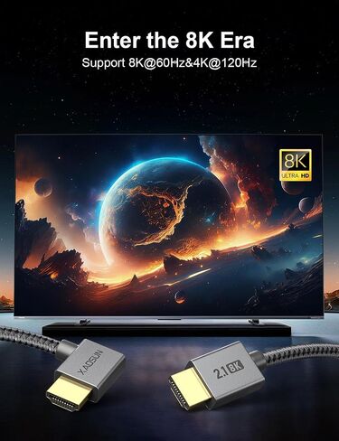 XAOSUN Right Angle HDMI 2.1 Cable, 90 Degree 8K@60Hz HDMI Cable, Grey 6.6FT in Kuwait