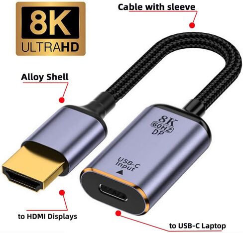 NFHK USB-C Type C Female Source to Displayport DP 1.4 Sink HDTV Cable 8K@60hz 4K@120hz for Tablet Phone Laptop in Saudi Arabia