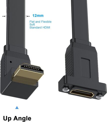 كابل Poyiccot مسطح HDMI 2.0 بطول 1.5 قدم، زاوية أعلى 90 درجة HDMI ذكر إلى كابل أنثى، كابل تمديد HDMI مثبت على لوحة 18 جيجابت في الثانية يدعم إيثرنت 4K@60 هرتز ثلاثي الأبعاد 2160 بكسل لتلفزيون UHD، بلاي ستيشن PS4 PS3 in Kuwait