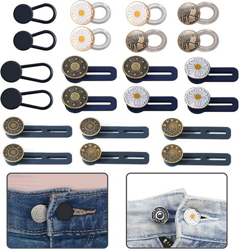22 قطعة من وصلات الأزرار للجينز - 8 أنماط بدون خياطة، موسع زر خصر البنطلون، زر تمديد حزام الخصر قابل للتعديل للنساء والرجال، بنطلون جينز، تنانير فستان، تمديد 1-2 بوصة in Kuwait