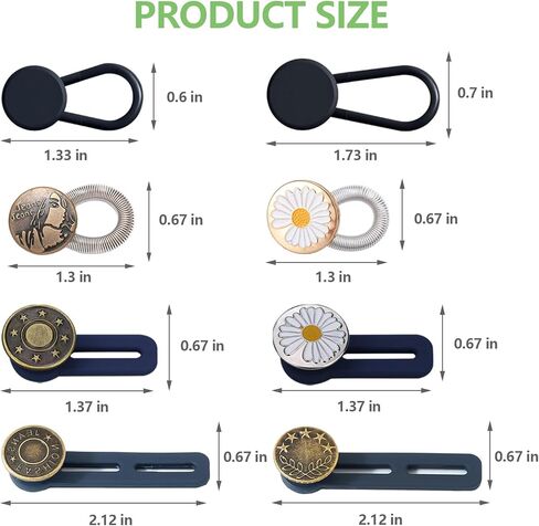 22 قطعة من وصلات الأزرار للجينز - 8 أنماط بدون خياطة، موسع زر خصر البنطلون، زر تمديد حزام الخصر قابل للتعديل للنساء والرجال، بنطلون جينز، تنانير فستان، تمديد 1-2 بوصة in Kuwait