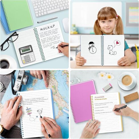 دفتر ملاحظات حلزوني مقاس 5.7 بوصة × 8.3 بوصة مع 4 مجلات حلزونية للنساء، 80 ورقة / 160 صفحة لكل مجلة مع سلك مزدوج، غلاف بلاستيكي سميك ومبطن بمسطرة 8 مم in Kuwait