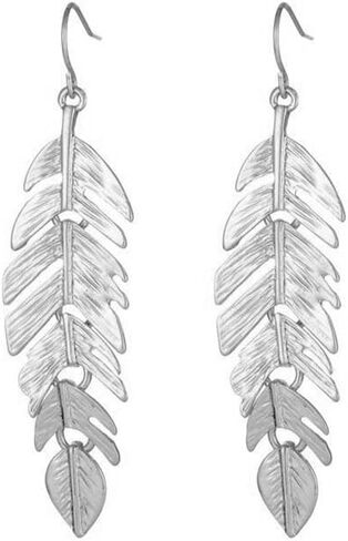 Feather Earrings for Women and Girls Boho Artistic Vintage Leaf Metal Dangle Drop Earrings Lightweight Leaf Earrings with Detailed Texture Drop Dangle Earring Jewelry Gifts in Kuwait