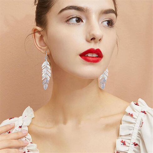 Feather Earrings for Women and Girls Boho Artistic Vintage Leaf Metal Dangle Drop Earrings Lightweight Leaf Earrings with Detailed Texture Drop Dangle Earring Jewelry Gifts in Kuwait