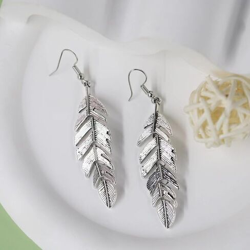 Feather Earrings for Women and Girls Boho Artistic Vintage Leaf Metal Dangle Drop Earrings Lightweight Leaf Earrings with Detailed Texture Drop Dangle Earring Jewelry Gifts in Kuwait