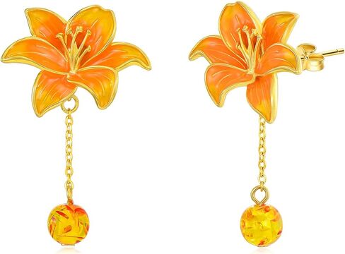 Tulip/Lily/Daisy Flower Earrings 925 Sterling Silver Lily/Tulip/Daisy Dangle Drop Earrings Hypoallergenic Tulip/Lily/Daisy Flower Jewelry Valentine's Day Birthday Gifts for Women Girls in Saudi Arabia