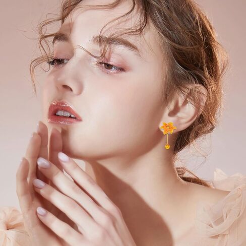 Tulip/Lily/Daisy Flower Earrings 925 Sterling Silver Lily/Tulip/Daisy Dangle Drop Earrings Hypoallergenic Tulip/Lily/Daisy Flower Jewelry Valentine's Day Birthday Gifts for Women Girls in Saudi Arabia