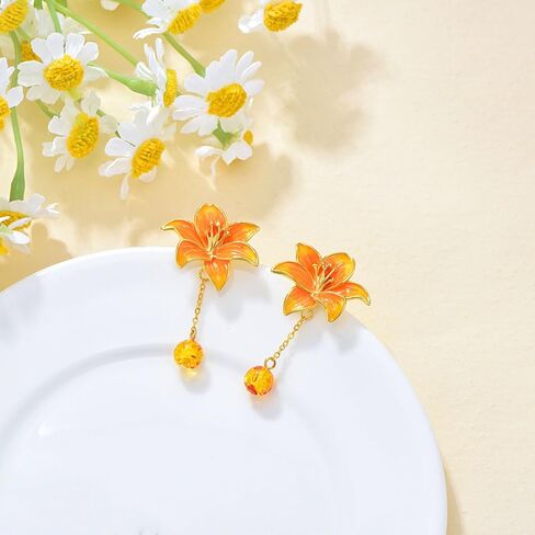 Tulip/Lily/Daisy Flower Earrings 925 Sterling Silver Lily/Tulip/Daisy Dangle Drop Earrings Hypoallergenic Tulip/Lily/Daisy Flower Jewelry Valentine's Day Birthday Gifts for Women Girls in Saudi Arabia