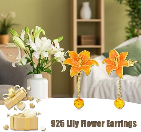Tulip/Lily/Daisy Flower Earrings 925 Sterling Silver Lily/Tulip/Daisy Dangle Drop Earrings Hypoallergenic Tulip/Lily/Daisy Flower Jewelry Valentine's Day Birthday Gifts for Women Girls in Saudi Arabia