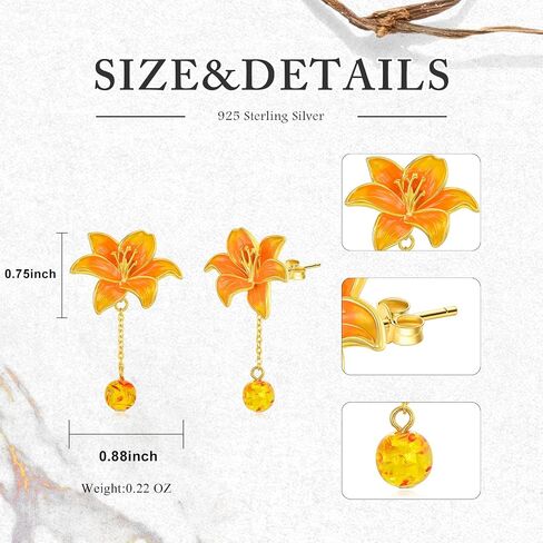Tulip/Lily/Daisy Flower Earrings 925 Sterling Silver Lily/Tulip/Daisy Dangle Drop Earrings Hypoallergenic Tulip/Lily/Daisy Flower Jewelry Valentine's Day Birthday Gifts for Women Girls in Saudi Arabia