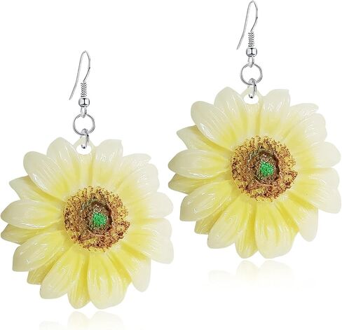 ANDPAI 3D Resin Sunflower Drop Earrings Unique Handmade Bohemian Sunflower Dangle Drop Earrings Yellow Pink Flower Sunflower Statement Earrings Simple White Daisy Flower Earring Jewelry Gifts for Women Girls in Saudi Arabia