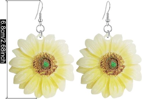 ANDPAI 3D Resin Sunflower Drop Earrings Unique Handmade Bohemian Sunflower Dangle Drop Earrings Yellow Pink Flower Sunflower Statement Earrings Simple White Daisy Flower Earring Jewelry Gifts for Women Girls in Saudi Arabia