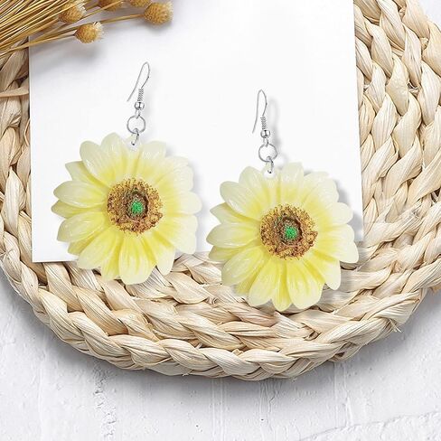 ANDPAI 3D Resin Sunflower Drop Earrings Unique Handmade Bohemian Sunflower Dangle Drop Earrings Yellow Pink Flower Sunflower Statement Earrings Simple White Daisy Flower Earring Jewelry Gifts for Women Girls in Saudi Arabia