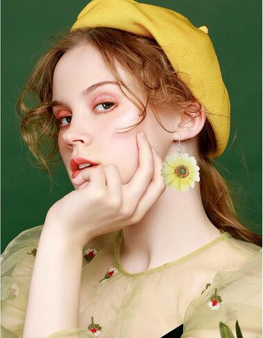 ANDPAI 3D Resin Sunflower Drop Earrings Unique Handmade Bohemian Sunflower Dangle Drop Earrings Yellow Pink Flower Sunflower Statement Earrings Simple White Daisy Flower Earring Jewelry Gifts for Women Girls in Saudi Arabia
