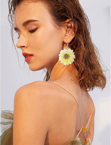 ANDPAI 3D Resin Sunflower Drop Earrings Unique Handmade Bohemian Sunflower Dangle Drop Earrings Yellow Pink Flower Sunflower Statement Earrings Simple White Daisy Flower Earring Jewelry Gifts for Women Girls in Saudi Arabia