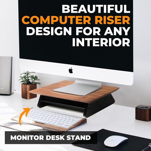 Solid Walnut Monitor Stand Riser - 18.5 x 4.5 Inches Computer Riser for Home and Offices - Easy to Assemble - Desk Stand for Laptop, Monitor, TV, PC, and Printers in Saudi Arabia