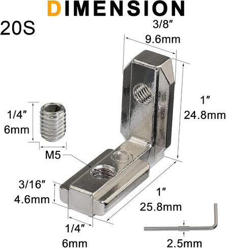 KOOTANS 20-Pack 90 Degree Angle Brackets Interior Joint Corner Bracket for European Standard 2020 Series T Slot 6mm Aluminum Extrusion Profile, with Screws and Wrench in Saudi Arabia
