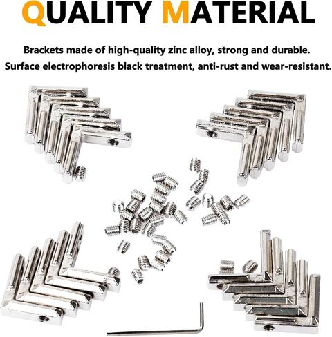 KOOTANS 20-Pack 90 Degree Angle Brackets Interior Joint Corner Bracket for European Standard 2020 Series T Slot 6mm Aluminum Extrusion Profile, with Screws and Wrench in Saudi Arabia