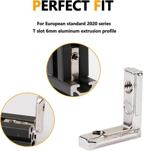 KOOTANS 20-Pack 90 Degree Angle Brackets Interior Joint Corner Bracket for European Standard 2020 Series T Slot 6mm Aluminum Extrusion Profile, with Screws and Wrench in Saudi Arabia