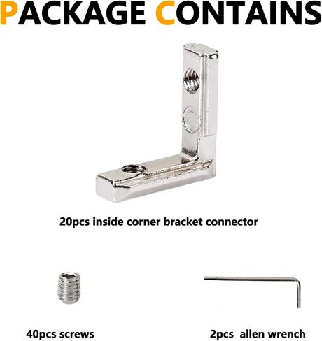 KOOTANS 20-Pack 90 Degree Angle Brackets Interior Joint Corner Bracket for European Standard 2020 Series T Slot 6mm Aluminum Extrusion Profile, with Screws and Wrench in Saudi Arabia