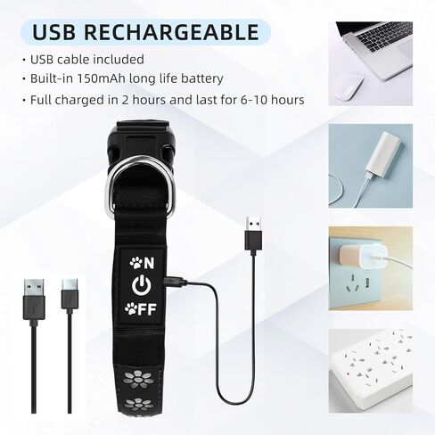 طوق فلاش LED للكلاب، 14 وضعًا لإضاءة أطواق الكلاب، أطواق للكلاب مضادة للماء قابلة لإعادة الشحن عبر USB، طوق فريد قابل للتعديل للكلاب الصغيرة والمتوسطة والكبيرة مع ألياف مزدوجة للتمرين الليلي in Kuwait