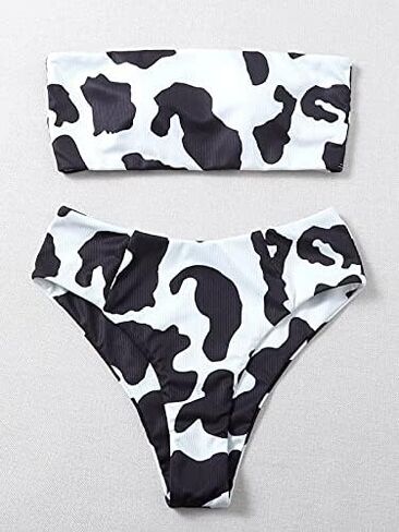 طقم بيكيني نسائي بطبعة بقرة للاستحمام، ملابس سباحة عالية الخصر، قمة باندو للمهرجانات in Kuwait