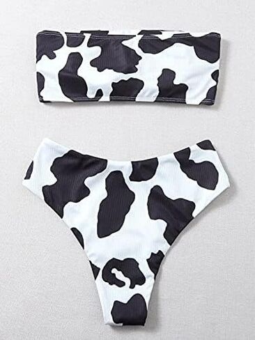 طقم بيكيني نسائي بطبعة بقرة للاستحمام، ملابس سباحة عالية الخصر، قمة باندو للمهرجانات in Kuwait