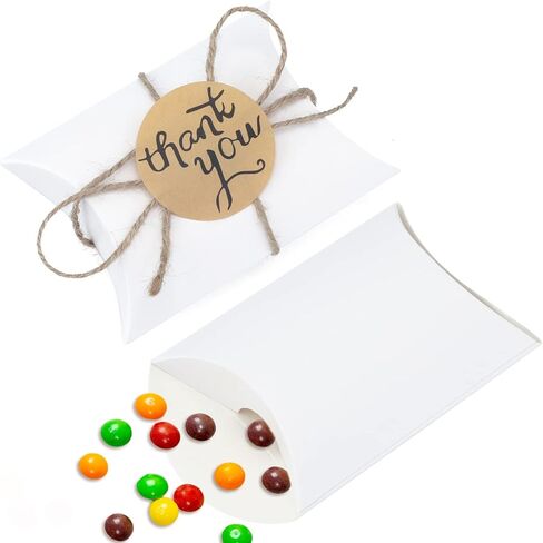 100 قطعة من علب الوسائد من jijAcraft، علب هدايا صغيرة مقاس 10.16 × 7.62 سم ​​مع خيوط الجوت وملصقات شكرًا لك، صناديق هدايا من ورق الكرافت لعيد الميلاد، وحفلات أعياد الميلاد، والزفاف، والحلوى، والصابون، وحرف المجوهرات in Kuwait