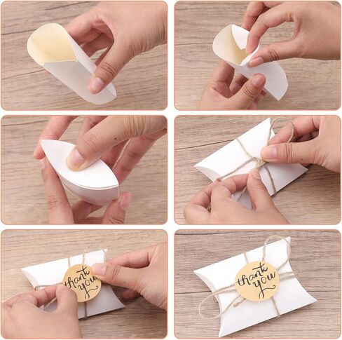 100 قطعة من علب الوسائد من jijAcraft، علب هدايا صغيرة مقاس 10.16 × 7.62 سم ​​مع خيوط الجوت وملصقات شكرًا لك، صناديق هدايا من ورق الكرافت لعيد الميلاد، وحفلات أعياد الميلاد، والزفاف، والحلوى، والصابون، وحرف المجوهرات in Kuwait