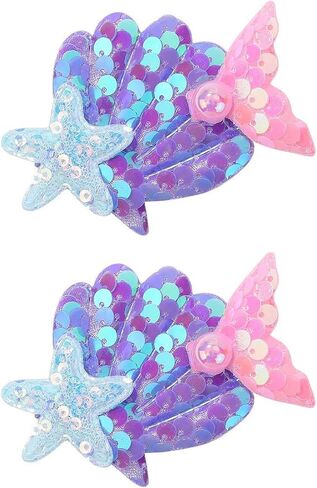Sequin Shell Mermaid Tail Hair Clip Starfish Glitter Hair Clip Hair Accessories with Pearl for Baby Girls ZFJ39 (Purple) in Saudi Arabia