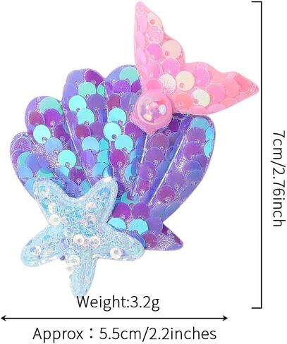 Sequin Shell Mermaid Tail Hair Clip Starfish Glitter Hair Clip Hair Accessories with Pearl for Baby Girls ZFJ39 (Purple) in Saudi Arabia