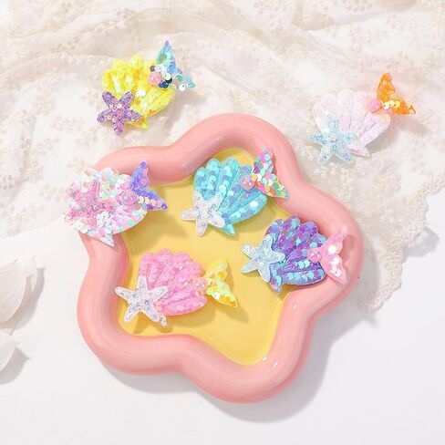 Sequin Shell Mermaid Tail Hair Clip Starfish Glitter Hair Clip Hair Accessories with Pearl for Baby Girls ZFJ39 (Purple) in Saudi Arabia