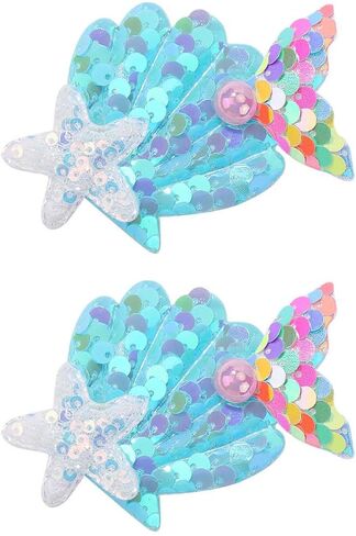 Sequin Shell Mermaid Tail Hair Clip Starfish Glitter Hair Clip Hair Accessories with Pearl for Baby Girls ZFJ39 (Purple) in Saudi Arabia
