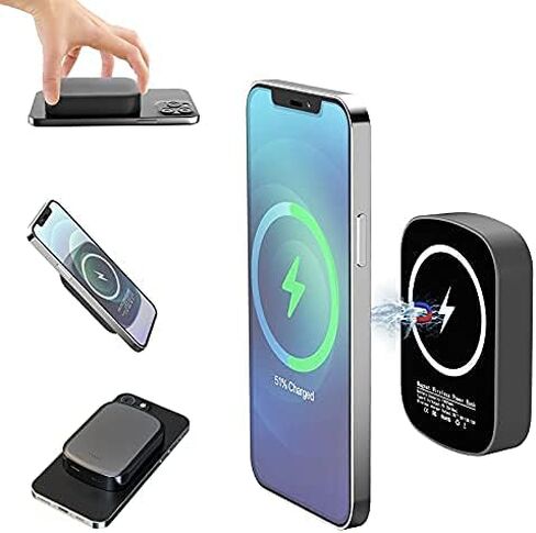 بنك طاقة شاحن لاسلكي مغناطيسي، 10000 مللي أمبير في الساعة 15 وات سريع USB C شاحن متنقل صغير مع شفط ماج، حزمة بطارية خارجية قوية لهاتف iPhone 12/12 Pro/12 Mini/ 13 (رمادي فاخر)) in Saudi Arabia
