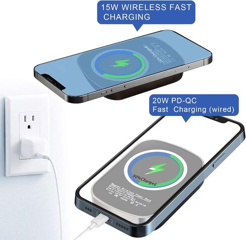 بنك طاقة شاحن لاسلكي مغناطيسي، 10000 مللي أمبير في الساعة 15 وات سريع USB C شاحن متنقل صغير مع شفط ماج، حزمة بطارية خارجية قوية لهاتف iPhone 12/12 Pro/12 Mini/ 13 (رمادي فاخر)) in Saudi Arabia